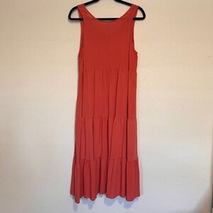 Sleeveless Tiered Midi Dress Women's Casual‎ Sundress Coral